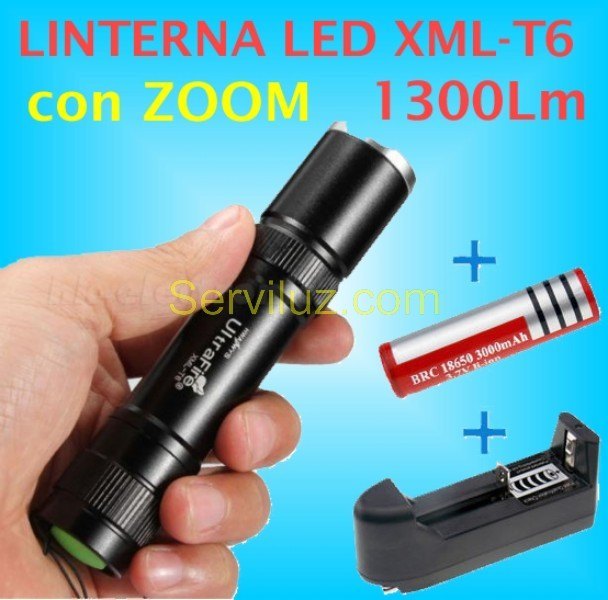 Linterna LED CREE XML T6, 1.300 Lumen 5 modos con Zoom de 12,5 - Haga click en la imagen para cerrar